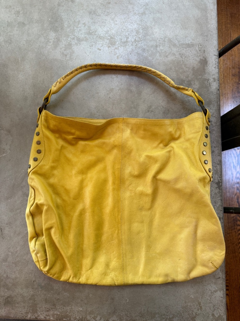 Yellow Leather Shoulder Hobo Bag